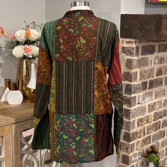 Wicked Dragon Forest Folk Men’s Bohemian Patchwork Shirt in the Size X-Large - Picture 4 of 12